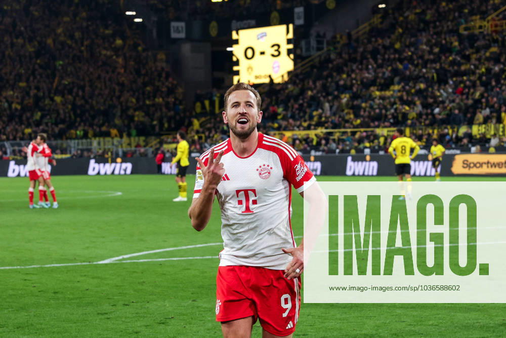 Bilder des Jahres 2023, Sport 11 November 04.11.2023, Fussball, Saison 2023 2024, 1. Bundesliga, 10. Spieltag, Borussia Dortmund - FC Bayern München, Harry Kane (FC Bayern München) bejubelt das Tor zum 0:3 und seinen Hattrick, Dortmund Signal Iduna Park NRW Deutschland xRHR-FOTO DEx