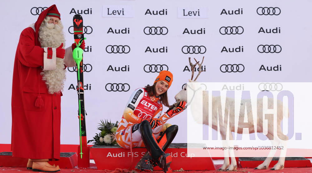 KW45 ALPINE SKIING - FIS WC Levi LEVI,FINLAND,11.NOV.23 - ALPINE SKIING - FIS World Cup, slalom, ladies. Image shows Santa Claus, Petra Vlhova (SVK) and a reindeer. GEPAxpictures xHaraldxSteiner
