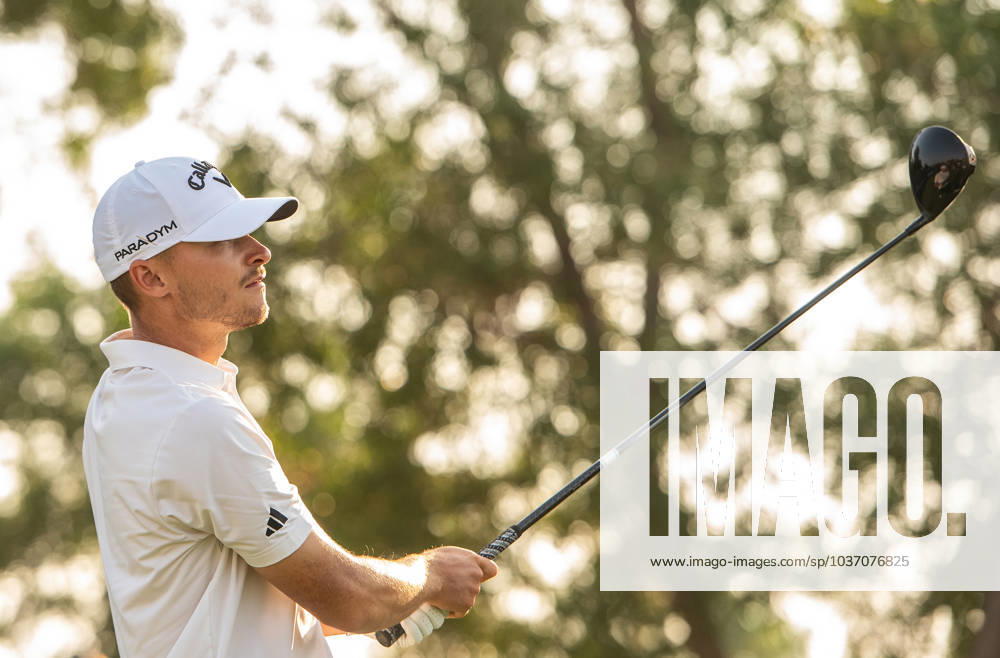 NICOLAI HoJGAARD of Denmark watches the ball after a tee-off at the 18th hole during DP World Tour Championship in Dubai, United Arab Emirates, Nov 19, 2023. Dubai United Arab Emirates