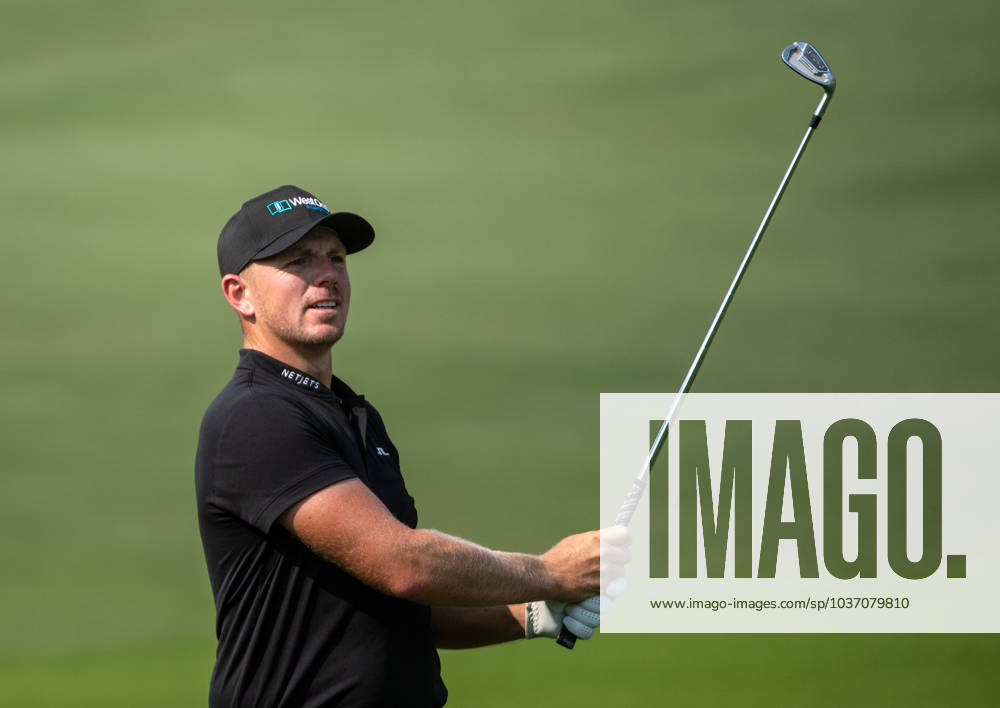 MATT WALLACE of England strikes the ball on the fifth fairway during DP World Tour Championship in Dubai, United Arab Emirates, Nov 19, 2023. Dubai United Arab Emirates