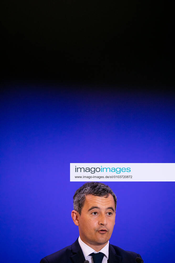 Gerald Darmanin, ministre de l interieur Siege de la DGSI, Direction Generale de la securite Interieure NEWS : Discours sur l etat de la menace terroriste en France par le ministre de l Interieur - Levallois Perret - 31 08 2020 Panoramic Pool REA 289288