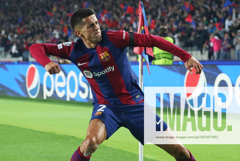 FC Barcelona, Barca v FC Porto: Group H - UEFA Champions League 2023 24 Joao Cancelo is celebrating a goal during the match between FC Barcelona and FC Porto for week 5 of the group stage of the UEFA Champions League, played at the Olympic Stadium Lluis Companys in Barcelona, Spain, on November 28, 2023. Barcelona Barcelona Spain