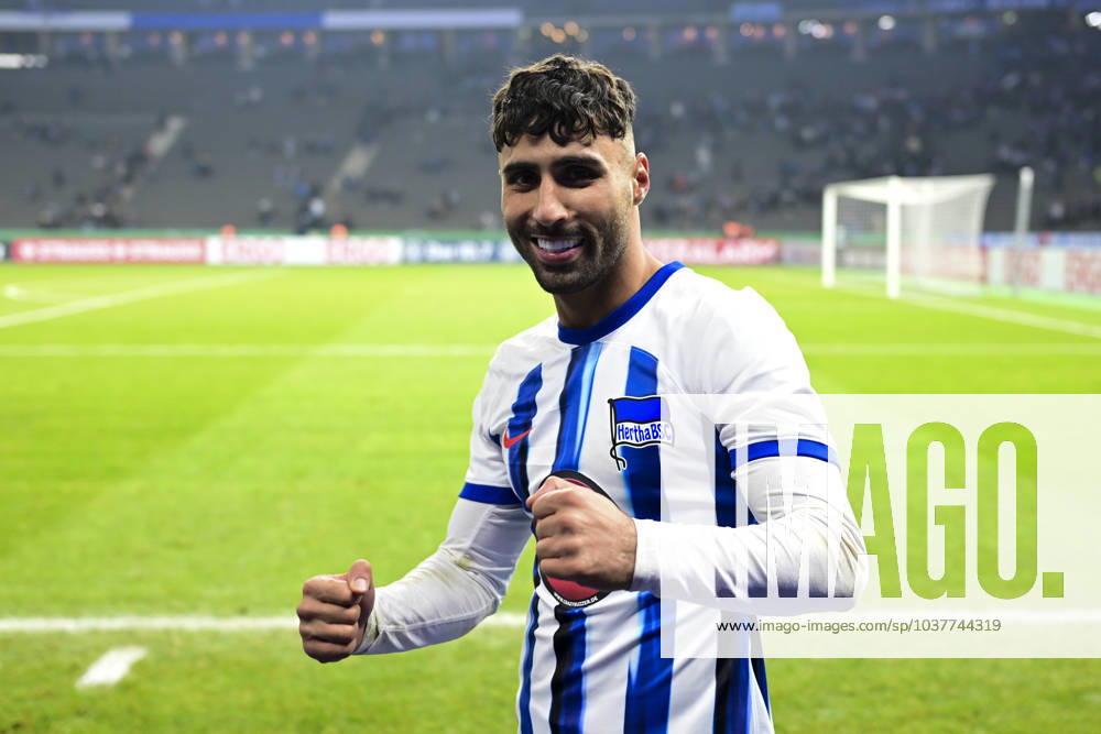 Nader El-Jindaoui 17 (Berlin) jubelt, Hertha BSC Berlin vs. Hamburger SV, DFB-Pokal, Achtelfinale, 06.12.2023 DFB regulations prohibit any use of photographs as image sequences and or quasi-video Berlin Berlin Deutschland