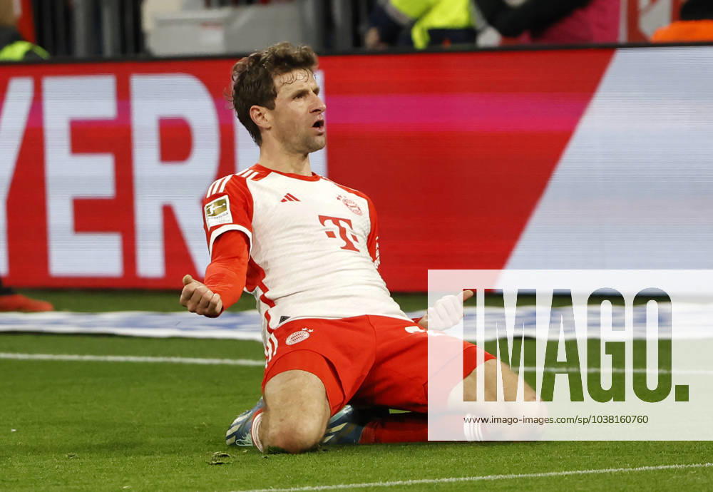 (231218) -- MUNICH, Dec. 18, 2023 -- Thomas Mueller of Bayern Munich celebrates his goal before it being disallowed for offside during the German first division Bundesliga football match between Bayern Munich and VfB Stuttgart in Munich, Germany, Dec. 17, 2023. (Photo by Xinhua) (SP)GERMANY-MUNICH-FOOTBALL-BUNDESLIGA-BAYERN MUNICH VS STUTTGART PhilippexRuiz