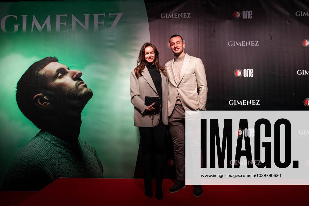 ROTTERDAM - Justin Bijlow and his girlfriend Dayenne Huipen on the red carpet during the premiere of a new documentary about Santiago Gimenez. The film follows the Feyenoord striker up close. ANP TOBIAS KLEUVER netherlands out - belgium out Rotterdam IVx 488173760 originalFilename: 0386044183st