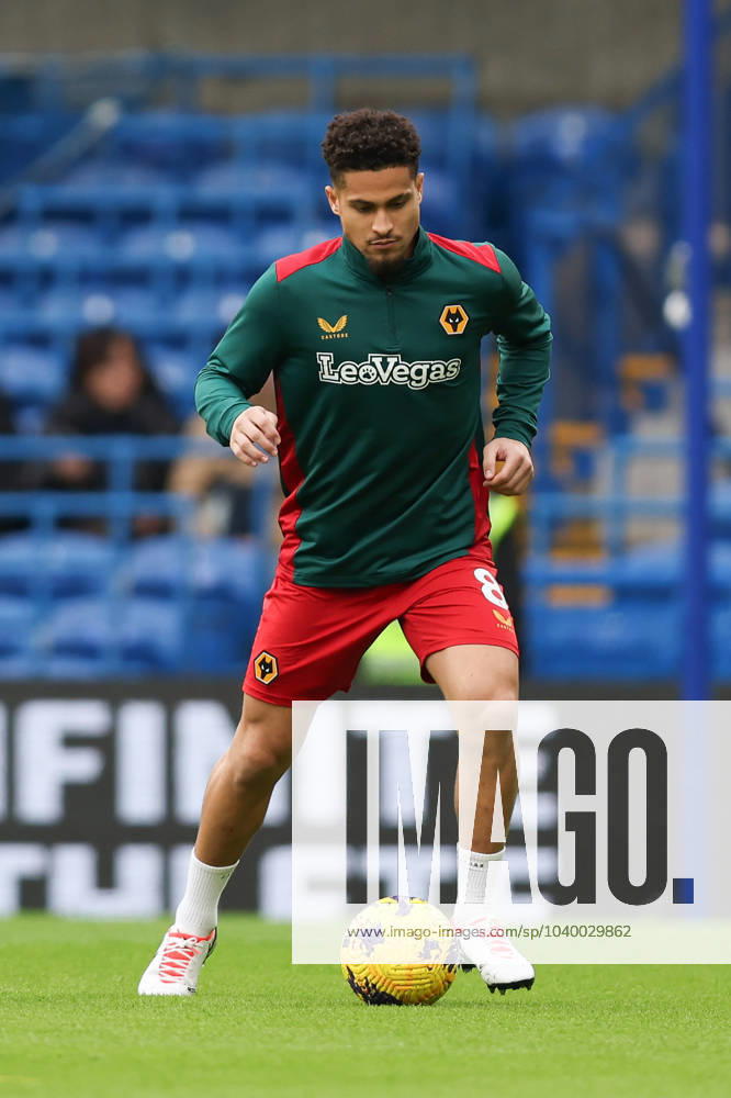 Jo‹o Gomes of Wolverhampton Wanderers warms up during the Premier League match between Chelsea and Wolverhampton Wanderers at Stamford Bridge, London, England on 4 February 2024.