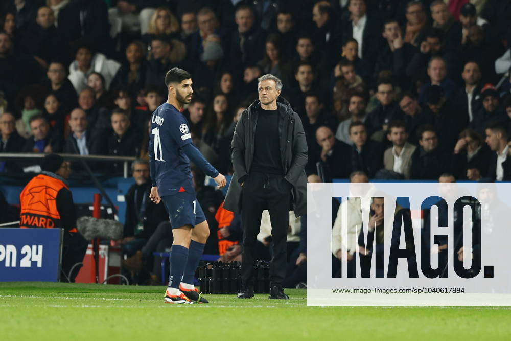 (L-R) Marco Asensio, Luis Enrique (PSG), FEBRUARY 14, 2024 - Football Soccer : UEFA Champions League Round of 16 1st leg match between Paris Saint-Germain 2-0 Real Sociedad at the Parc des Princes in Paris, France. Noxthirdxpartyxsales (244010045)