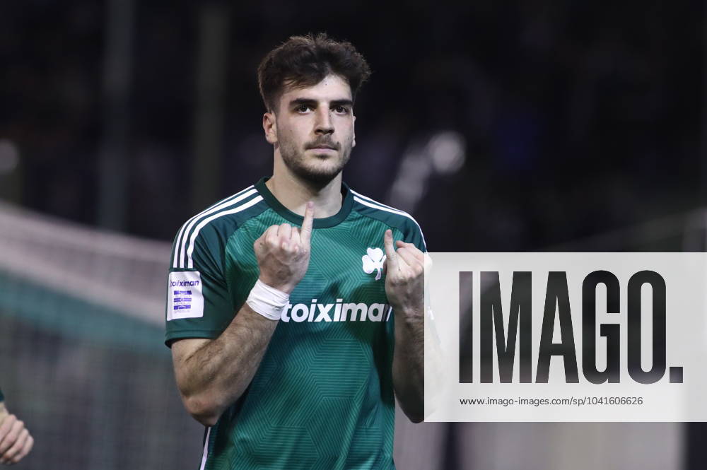 Fotis Ioannidis of Panathinaikos FC celebrates during the SuperLeague regular season soccer match between Panathinaikos FC and Aris FC held in Apostolos Nikolaidis Stadium in Athens, Greece, 28 February 2024. IMAGO ONE INCH PRODUCTIONS ATHENS Greece