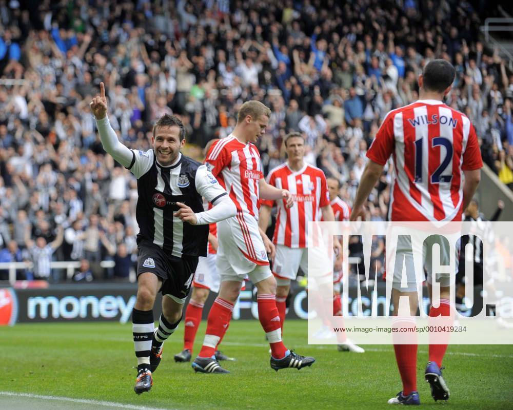 Yohan Cabaye of Newcastle United celebrates scoring his side s first goal..The Barclays Premier League match between Newcastle United and Stoke City FC at the Sports Direct Arena, Newcastle upon Tyne 21st April 2012. .