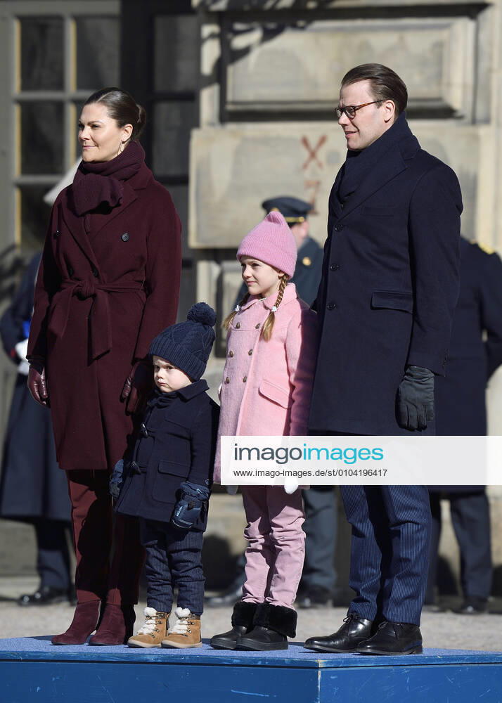Crown Princess Victoria, Prince Oscar, Princess Estelle, Prince Daniel Crown Princess Victorias name day celebration in the inner courtyard of Stockholm Castle 2019 03 12 c Karin Törnblom TT Stockholm Sweden Royal Palace Sweden