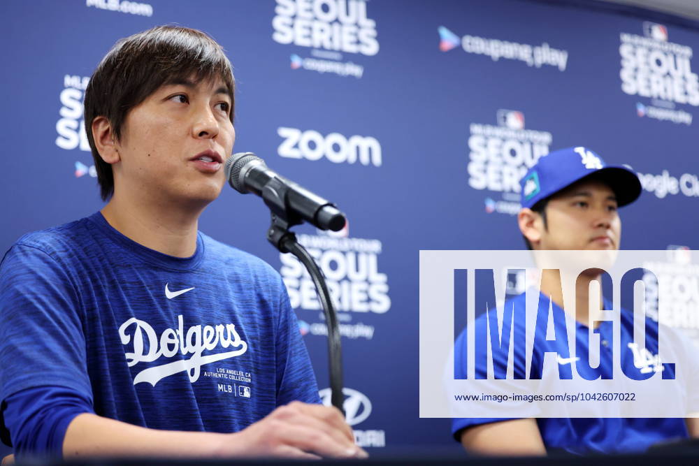 (L-R) Ippei Mizuhara, Shohei Ohtani (Dodgers), MARCH 16, 2024 - Baseball : MLB, Baseball Herren, USA World Tour Seoul Series, Los Angeles Dodgers press conference, PK, Pressekonferenz at Gocheok Sky Dome, Seoul, South Korea. Noxthirdxpartyxsales (247404046)