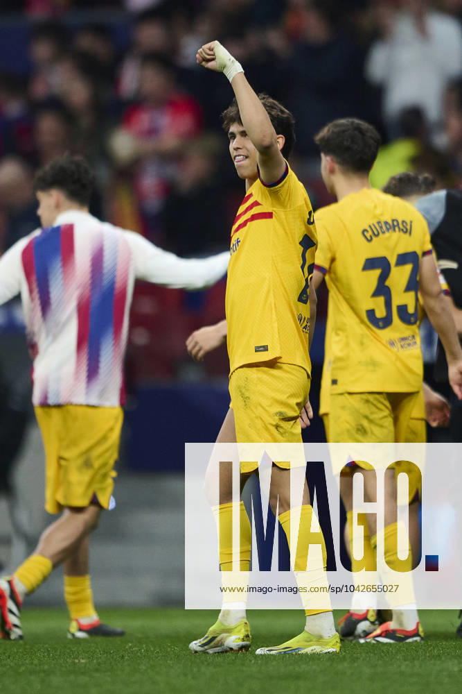 LaLiga EA Sports, Atletico de Madrid v FC Barcelona, Barca MADRID, SPAIN - MARCH 17: Joao Felix Left Winger of FC Barcelona celebrates victory after the LaLiga EA Sports match between Club Atletico de Madrid and FC Barcelona at Civitas Metropolitano Stadium on March 17, 2024 in Madrid, Spain. (Photo By Francisco Macia Photo Players Images) Madrid Civitas Metropolitano Stadium Madrid Spain
