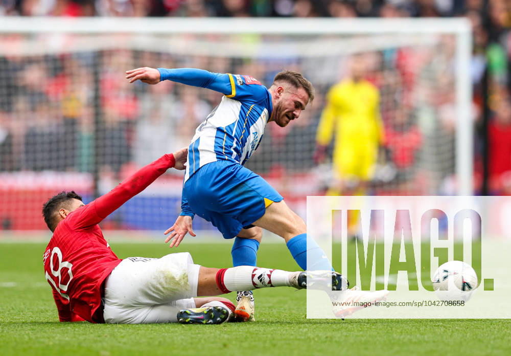 Brighton and Hove Albion v Manchester United, ManU - The FA Cup - Semi-Final - Wembley Stadium April 23, 2023, London: London, England, 23rd April 2023. Casemiro of Manchester United (left) and Alexis Mac Allister of Brighton and Hove Albion (right) battle for the ball during the The FA Cup match at Wembley Stadium, London. (Credit Image: Â Kieran Cleeves Sportimage Cal Media) London
