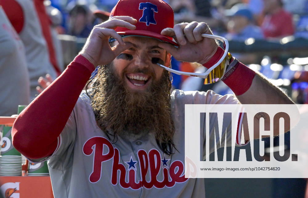 Philadelphia Phillies outfielder Brandon Marsh gets ready to take the field before a spring training baseball game against the Baltimore Orioles in Sarasota, Florida on Wednesday, March 20, 2024. FLSN20240320106 STEVExNESIUS