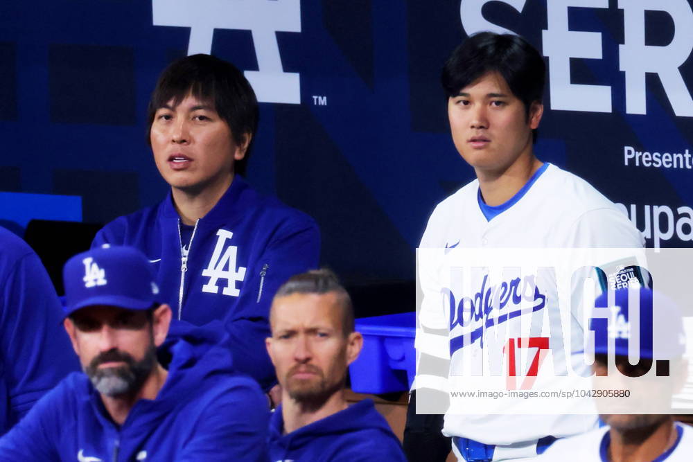 (L-R) Ippei Mizuhara, Shohei Ohtani (Dodgers), MARCH 18, 2024 - Baseball : MLB, Baseball Herren, USA World Tour Seoul Series exhibition game between the LG Twins and the San Diego Padres at Gocheok Sky Dome, Seoul, South Korea. Noxthirdxpartyxsales (248045477)