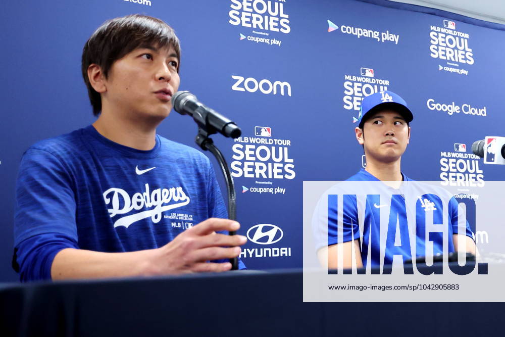 (L-R) Ippei Mizuhara, Shohei Ohtani (Dodgers), MARCH 16, 2024 - Baseball : MLB, Baseball Herren, USA World Tour Seoul Series, Los Angeles Dodgers press conference, PK, Pressekonferenz at Gocheok Sky Dome, Seoul, South Korea. Noxthirdxpartyxsales (248045579)