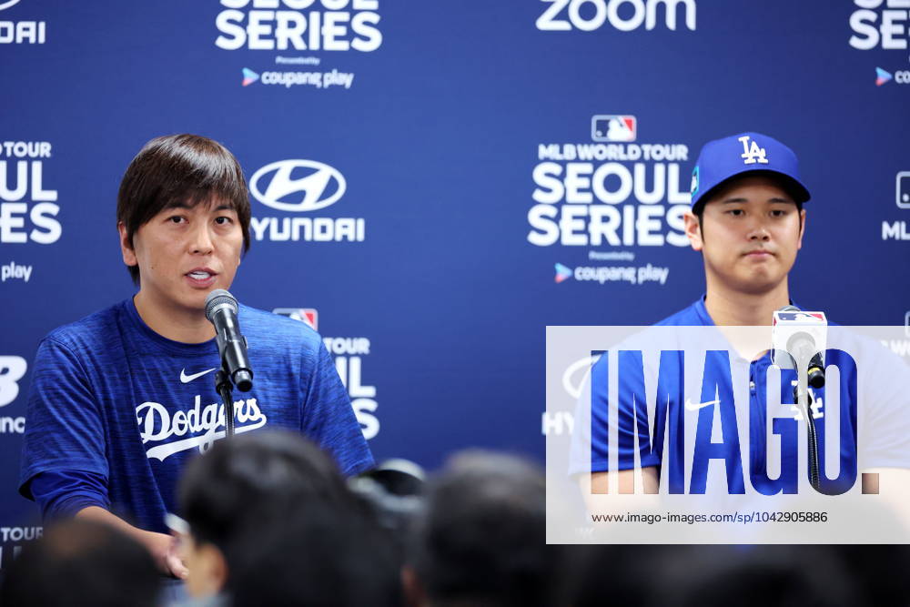 (L-R) Ippei Mizuhara, Shohei Ohtani (Dodgers), MARCH 16, 2024 - Baseball : MLB, Baseball Herren, USA World Tour Seoul Series, Los Angeles Dodgers press conference, PK, Pressekonferenz at Gocheok Sky Dome, Seoul, South Korea. Noxthirdxpartyxsales (248045583)