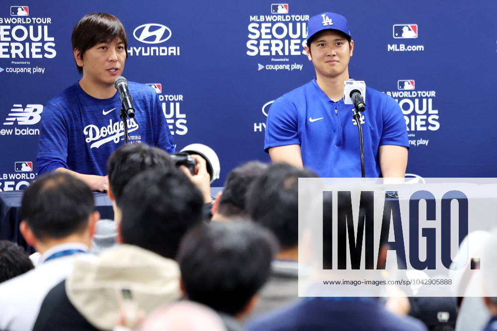 (L-R) Ippei Mizuhara, Shohei Ohtani (Dodgers), MARCH 16, 2024 - Baseball : MLB, Baseball Herren, USA World Tour Seoul Series, Los Angeles Dodgers press conference, PK, Pressekonferenz at Gocheok Sky Dome, Seoul, South Korea. Noxthirdxpartyxsales (248045585)