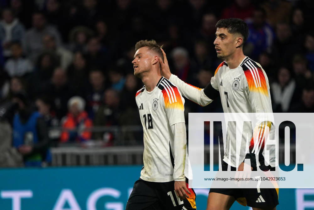 Fussball, Freundschaftsspiel, Länderspiel, Testspiel, Frankreich-Deutschland, 23.03.2024, Groupama Stadium Lyon maximilian mittelstädt, kai havertz beide Deutschland, Aktion, Einzelbild