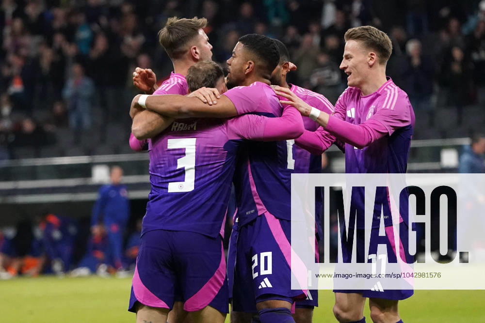 Männer Nationalmannschaft, Fussball, Freundschaftsspiel, Länderspiel, Testspiel, Deutschland-Niederlande, 26.03.2024, Deutsche Bank Park Frankfurt, David Raum, Niclas Füllkrug, Benjamin Henrichs, Chris Jan Führich, alle Deutschland, Torjubeln