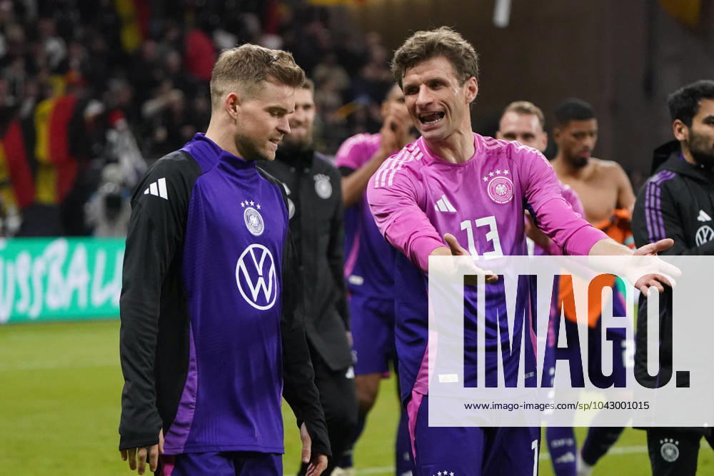 Männer Nationalmannschaft, Fussball, Freundschaftsspiel, Länderspiel, Testspiel, Deutschland-Niederlande, 26.03.2024, Deutsche Bank Park Frankfurt, Maximilian Mittelstädt , Thomas Müller, Deutschland, Aktion, Einzelbild