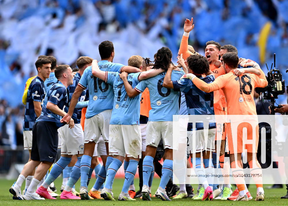 Manchester City v Manchester United, ManU - The FA Cup - Final - Wembley Stadium June 3, 2023, London: London, England, 3rd June 2023. Manchester City players celebrate at full time during the The FA Cup match at Wembley Stadium, London. London