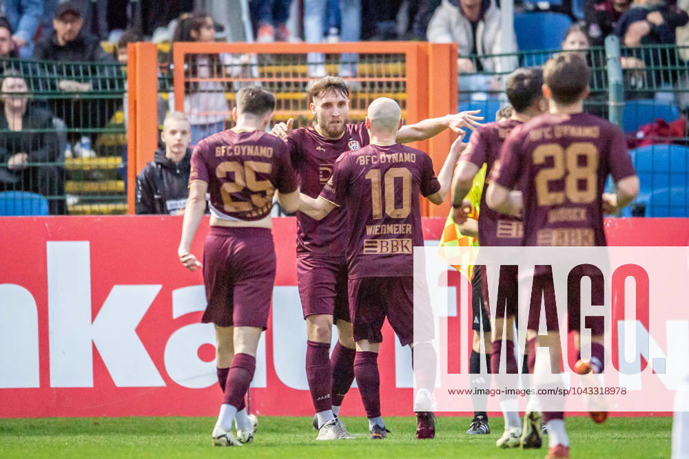 Regionalliga: BFC Dynamo vs Hertha BSC II; Berlin, 05.04.2024 Jubel zum 1:0 durch Amar Suljic (BFC Dynamo, 26) Regionalliga, BFC Dynamo vs Hertha BSC II, Sportforum Hohenschönhausen, Berlin 05.04.2024