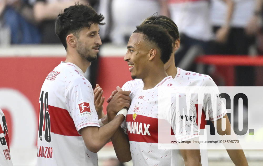 TOR zum 3:0 Jamie Leweling VfB Stuttgart (18) Torjubel Atakan Karazor VfB Stuttgart (16) VfB Stuttgart vs Eintracht Frankfurt SGE 13.04.2024 DFL REGULATIONS PROHIBIT ANY USE OF PHOTOGRAPHS AS IMAGE SEQUENCES AND OR QUASI-VIDEO VfB Stuttgart vs Eintracht Frankfurt SGE