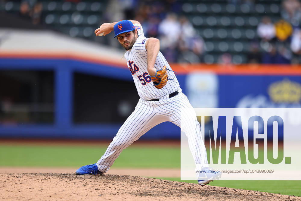 MLB, Baseball Herren, USA Pittsburgh Pirates Vs New York Mets New York Mets relief pitcher Grant Hartwig 56 is throwing during the ninth inning of the baseball game against the Pittsburgh Pirates at Citi Field in New York City, New York, on April 17, 2024. New York Mets N.Y. United States