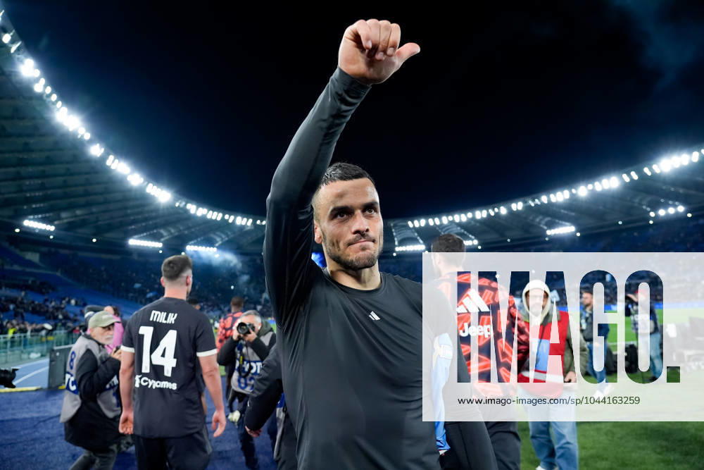 SS Lazio v Juventus FC - Coppa Italia Filip Kostic of Juventus FC celebrates qualifying for the final at the end of the Coppa Italia Semi-Final second leg match between SS Lazio and Juventus FC at Stadio Olimpico on April 23, 2024 in Rome, Italy. Rome Stadio Olimpico Rome Italy