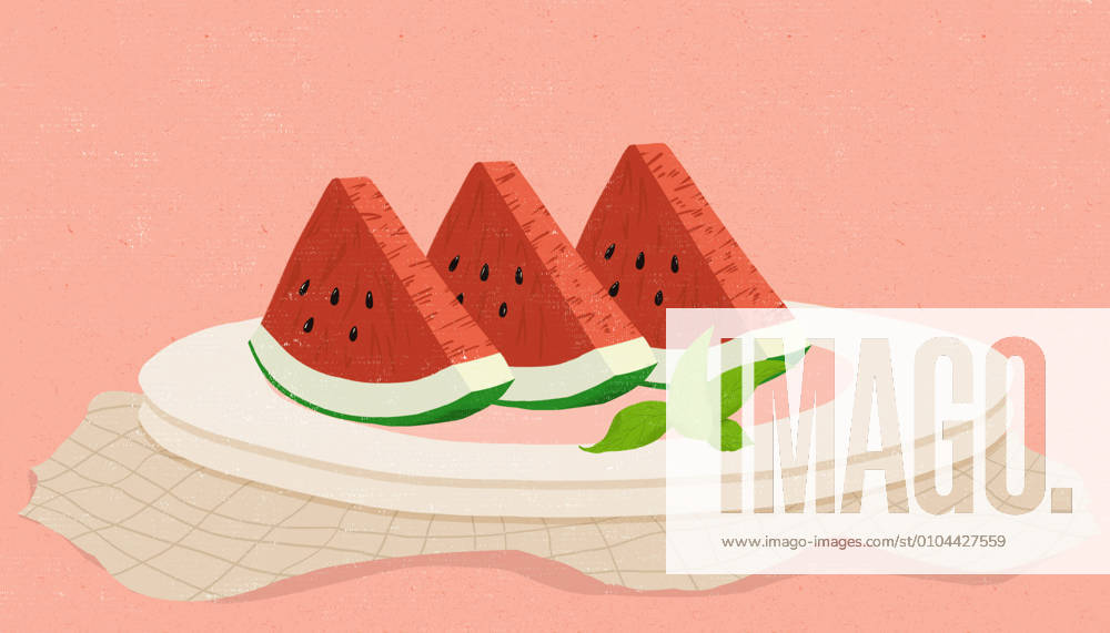 Cut watermelon on a plate 24 solar terms small summer illustration summer 752973497233440823