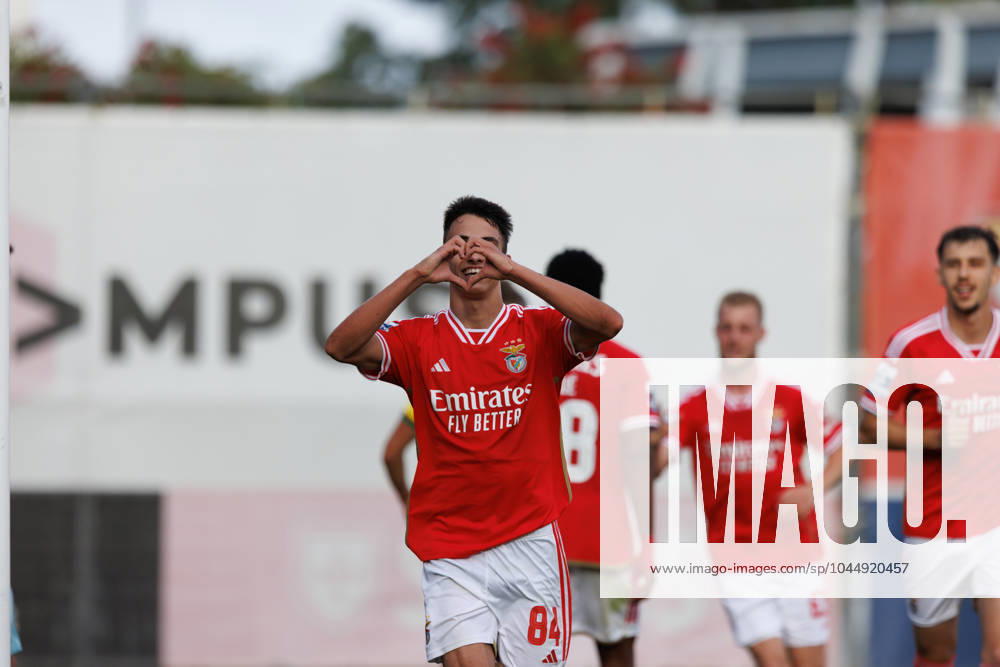Joao Rego celebrates after scoring goal during Liga Portugal 2 game between SL Benfica B and Pacos De Ferreira at Benfica Campus, Seixal, Lisbon, Portugal. (Maciej Rogowski) Lisbon Benfica Campus Portugal