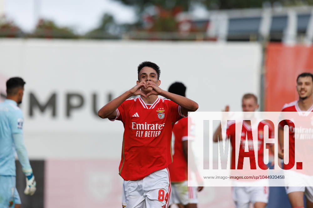 Joao Rego celebrates after scoring goal during Liga Portugal 2 game between SL Benfica B and Pacos De Ferreira at Benfica Campus, Seixal, Lisbon, Portugal. (Maciej Rogowski) Lisbon Benfica Campus Portugal