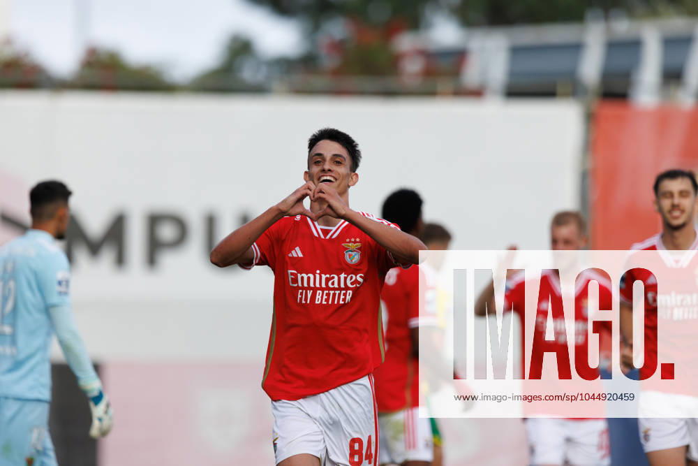 Joao Rego celebrates after scoring goal during Liga Portugal 2 game between SL Benfica B and Pacos De Ferreira at Benfica Campus, Seixal, Lisbon, Portugal. (Maciej Rogowski) Lisbon Benfica Campus Portugal