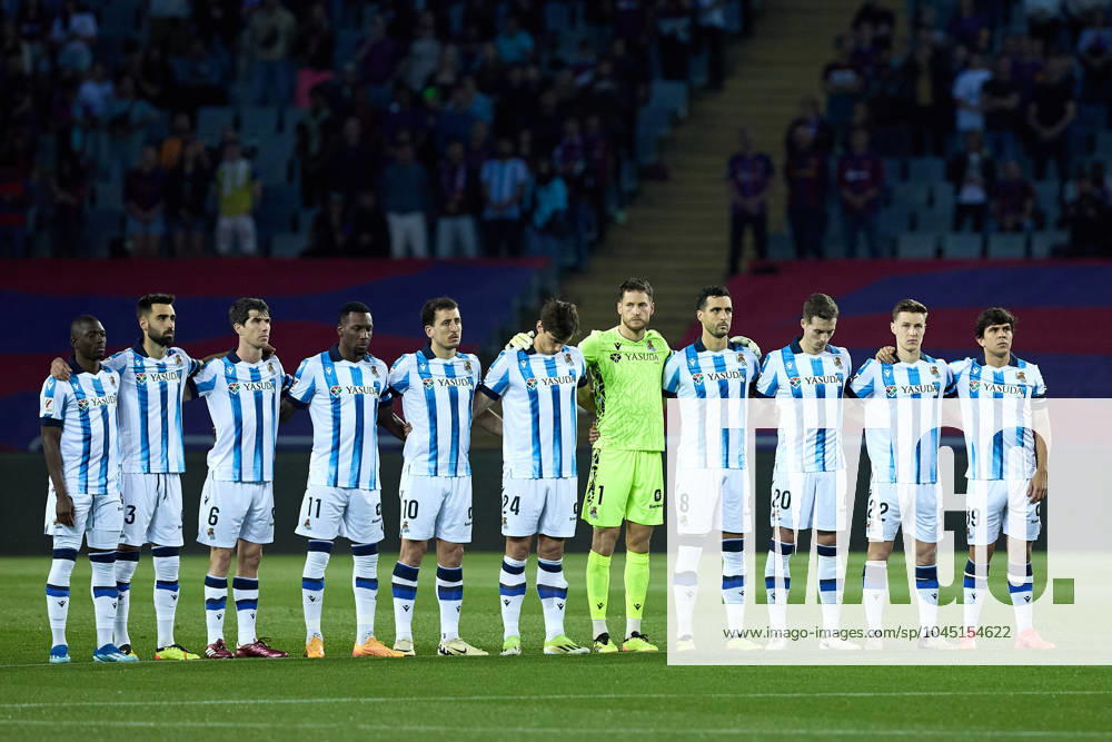 BARCELONA, SPAIN - MAY 13: .Real Sociedad players prior the Liga EA Sports match between FC Barcelona, Barca and Real Sociedad at the Estadi Olimpic Lluis Companys on May 13, 2024 in Barcelona, Spain Barcelona Spain - ZUMAd159 0475687734st