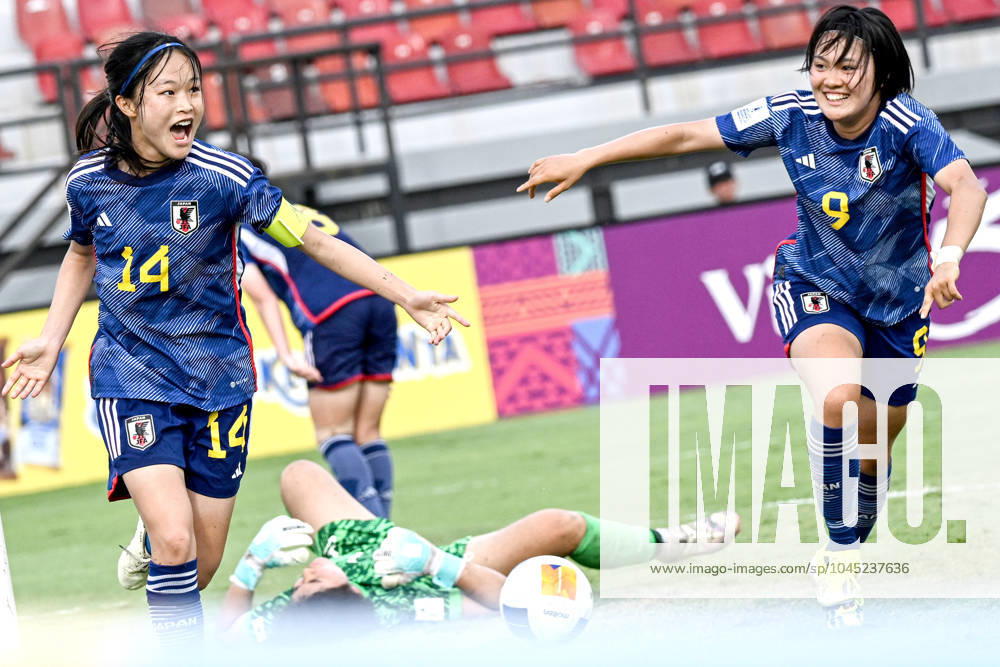 (240516) -- BALI, May 16, 2024 -- Shinjo Miharu (L) of Japan celebrates scoring during the semifinal of AFC U-17 Women s Asian Cup between Japan and South Korea in Bali, Indonesia, May 16, 2024. ) (SP)INDONESIA-BALI-AFC U17, U 17 WOMEN S ASIAN CUP-SEMIFINAL-JPN VS KOR AgungxKuncahyaxB.