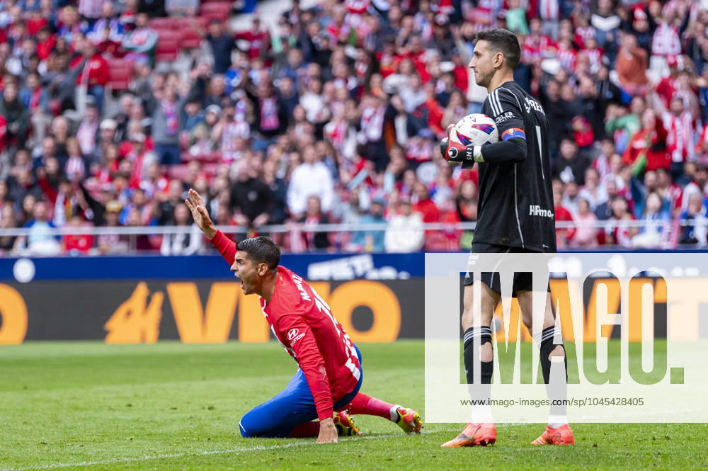 Atletico Madrid vs CA Osasuna - LaLiga EA Sports 2023 2024 Alvaro Morata of Atletico Madrid seen protesting during the La Liga EA Sports 2023 24 football match between Atletico Madrid vs CA Osasuna at Estadio Metropolitano on May 19, 2024 in Madrid, Spain. Madrid Estadio Metropolitano Madrid Spain