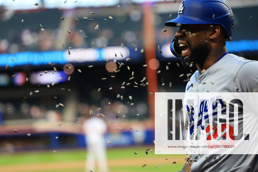 MLB, Baseball Herren, USA Los Angeles Dodgers Vs. New York Mets Jason Heyward 23 of the Los Angeles Dodgers is being doused with sunflower seeds after homering during the ninth inning of a baseball game against the New York Mets at Citi Field in Corona, N.Y., on May 29, 2024. New York N.Y. United States