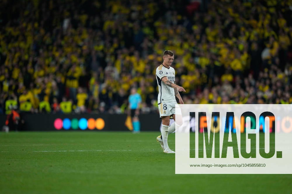 UEFA Champions League 2024 Final: Borussia Dortmund vs. Real Madrid Toni Kroos celebrates his teammate s goal during the UEFA Champions League final match between Borussia Dortmund and Real Madrid on 1 June 2024, in London, United Kingdom London Wembley Stadium United Kingdom