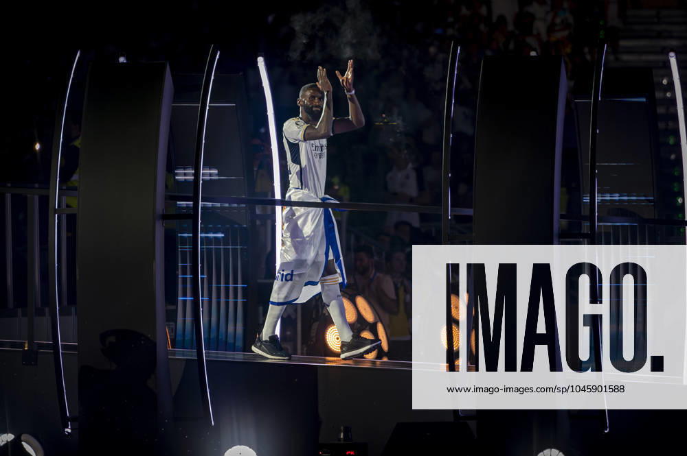 Real Madrid UEFA Champions League Trophy Parade 2024 Antonio Rudiger of Real Madrid seen entering at Santiago Bernabeu Stadium during Real Madrid UEFA Champions League Trophy Parade on June 2, 2024 in Madrid, Spain. Madrid Estadio Santiago Bernabeu Madrid Spain