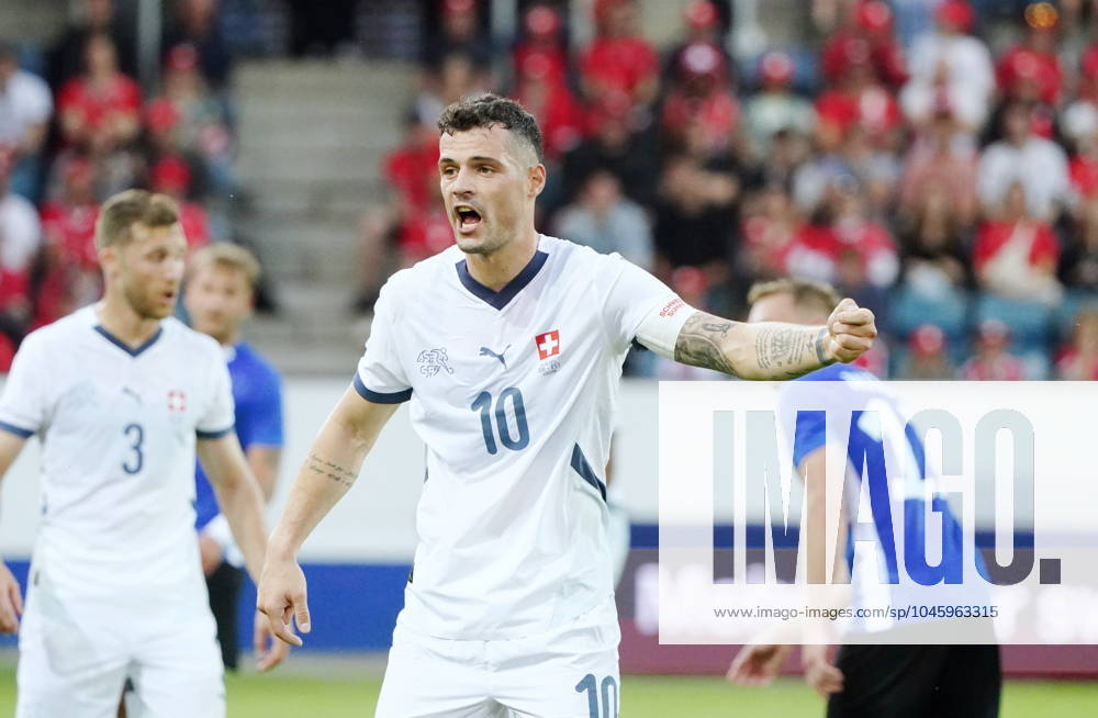 Anton Geisser 04.06.2024 Luzern.Schweiz. Fussball Laenderspiel Schweiz -Estland .Bild : Granit Xhaka (SUI) Einzelbild Gestik Aktion
