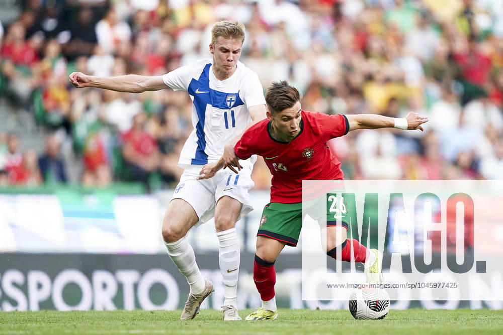 Portugal V Finland - International Friendly, Länderspiel, Nationalmannschaft Oliver Antman of Finland is competing for the ball with Francisco Conceicao of Portugal during the international friendly match between Portugal and Finland at Jose Alvalade Stadium in Lisbon, Portugal, on June 04, 2024. Lisbon Portugal