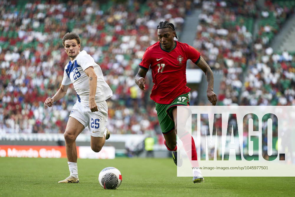 Portugal V Finland - International Friendly, Länderspiel, Nationalmannschaft Juho Talvitie of Finland is competing for the ball with Rafael Leao of Portugal during the international friendly match between Portugal and Finland at Jose Alvalade Stadium in Lisbon, Portugal, on June 04, 2024. Lisbon Portugal