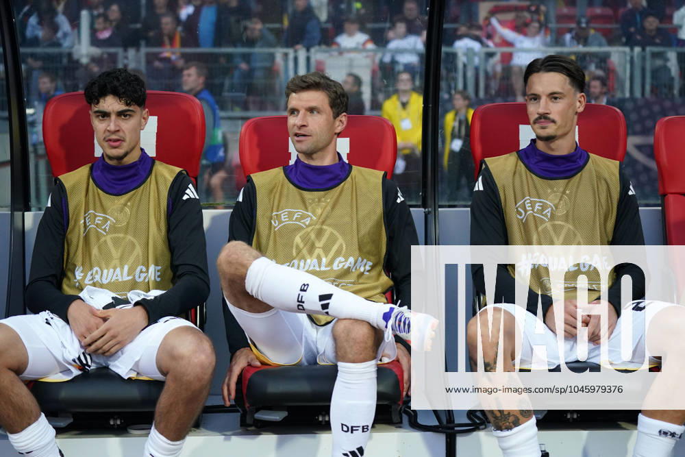 Männer Nationalmannschaft, Fussball, Freundschaftsspiel, Länderspiel, Testspiel, Deutschland-Ukraine , 03.06.2024, Max-Morlock Stadion Nürnberg Aleksandar Pavlovic, Thomas Müller, Robin Koch, alle, Deutschland,