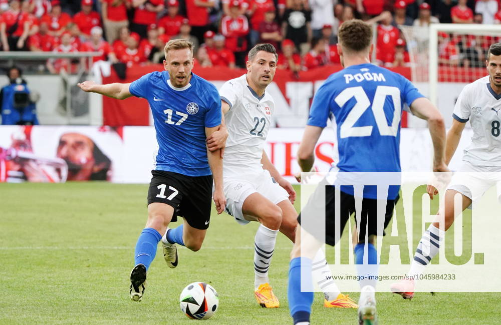 Anton Geisser 04.06.2024 Luzern.Schweiz. Fussball Laenderspiel Schweiz -Estland 4:0 .Bild :Martin Miller (EST) gegen Fabian Schaer (SUI) Aktion Zweikampf