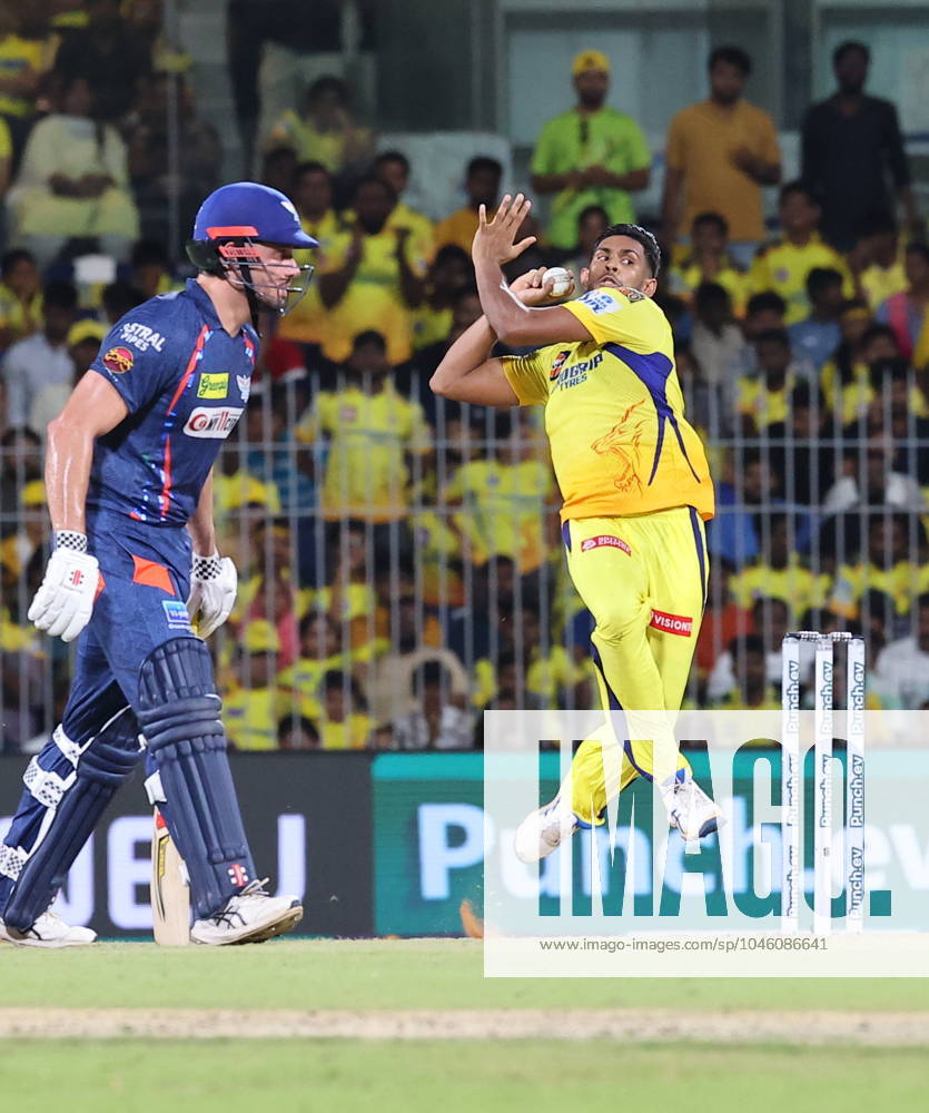 Cricket : Tata IPL 2024 Tata IPL 2024 : Chennai, India, 23rd April 2024: CSK Vs LSG : ( Chennai Super Kings Vs Lucknow Super Giants) In MAC Stadium Chennai. CSK WERE 210-4 IN 20 OVERS. LSG WON BY 6 WICKETS IN 19.3 OVERS. STONIS 124 NOT OUT. Matheesha Pathirana Seshadri SUKUMAR