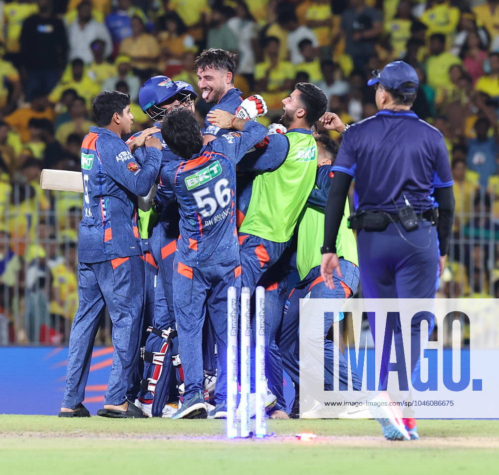 Cricket : Tata IPL 2024 Tata IPL 2024 : Chennai, India, 23rd April 2024: CSK Vs LSG : ( Chennai Super Kings Vs Lucknow Super Giants) In MAC Stadium Chennai. CSK WERE 210-4 IN 20 OVERS. LSG WON BY 6 WICKETS IN 19.3 OVERS. STONIS 124 NOT OUT. Stonis being Celebrated Seshadri SUKUMAR
