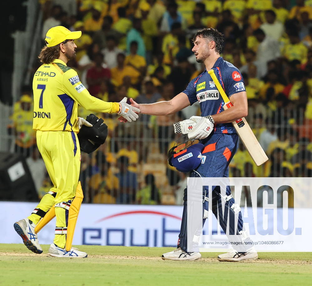 Cricket : Tata IPL 2024 Tata IPL 2024 : Chennai, India, 23rd April 2024: CSK Vs LSG : ( Chennai Super Kings Vs Lucknow Super Giants) In MAC Stadium Chennai. CSK WERE 210-4 IN 20 OVERS. LSG WON BY 6 WICKETS IN 19.3 OVERS. STONIS 124 NOT OUT. MS Dhoni & Stones Seshadri SUKUMAR