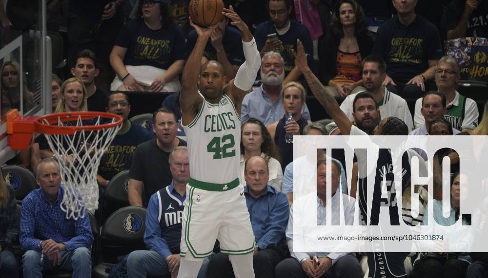 (240613) -- DALLAS, June 13, 2024 -- Al Horford (front L) of Boston Celtics shoots during the game 3 between Boston Celtics and Dallas Mavericks at the 2023-2024 season NBA, Basketball Herren, USA Finals in Dallas, Texas, the United States, June 12, 2024. ) (SP)U.S.-DALLAS-BASKETBALL-NBA-FINALS-GAME 3 WuxXiaoling