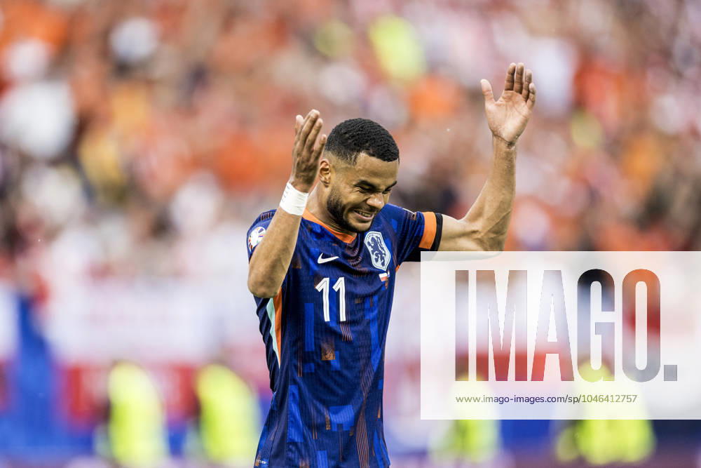 Poland v Netherlands, UEFA EURO, EM, Europameisterschaft,Fussball 2024, Hamburg, Germany Hamburg, Germany. 16th, June 2024. Cody Gakpo (11) of the Netherlands equalises for 1-1 during the UEFA Euro 2024 match in Group D between Poland and the Netherlands at Volksparkstadion in Hamburg. Hamburg Germany